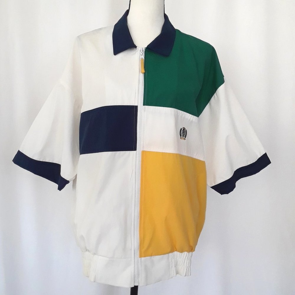 Vintage 1990s Mens Color Block Zip Up Sports Jacket
